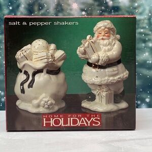 Home For The Holidays Santa and Toy Bag Salt and Pepper Shakers Christmas NIB